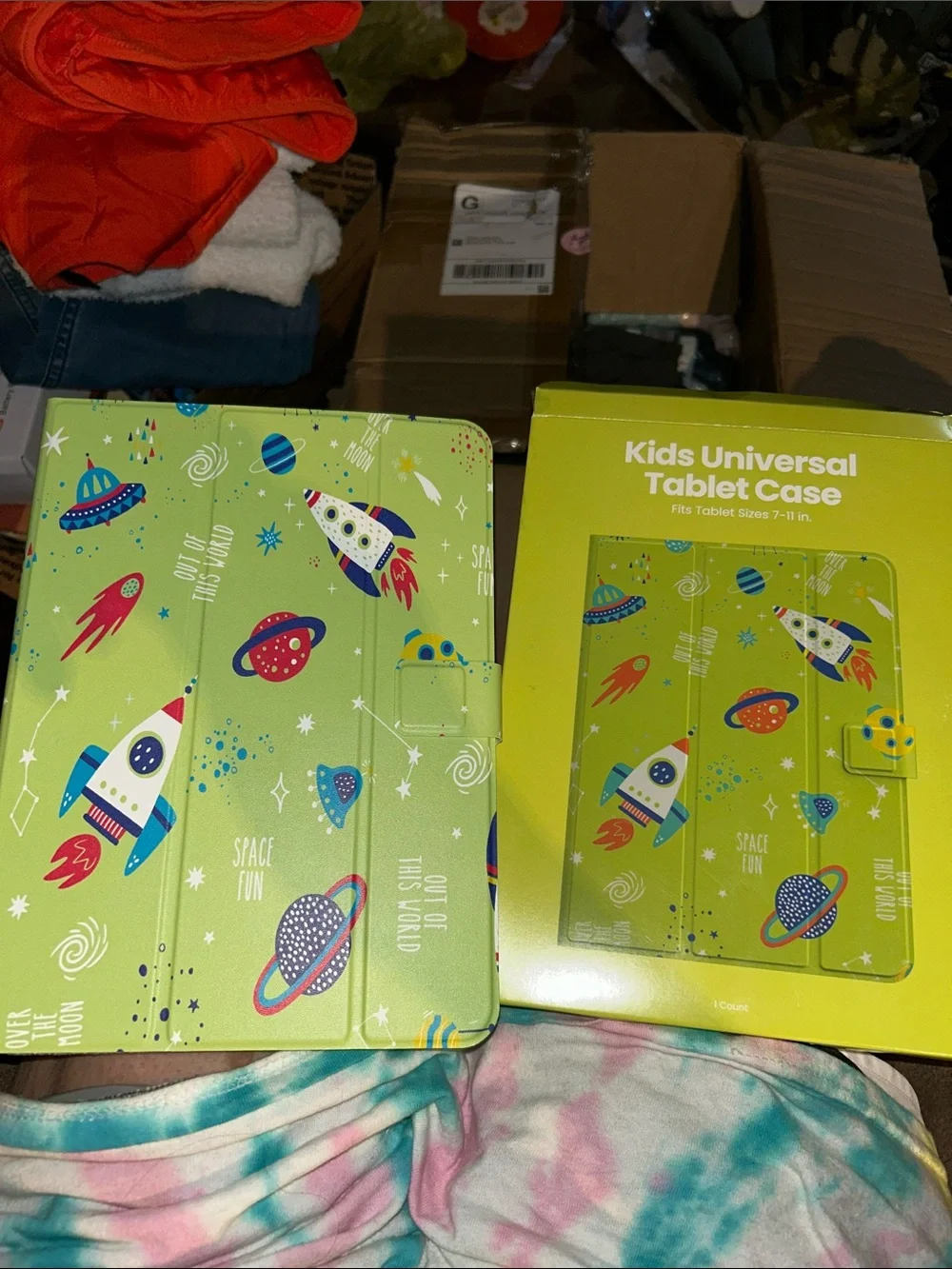 Kids Universal Tablet Case - Green Space Rocket Design
